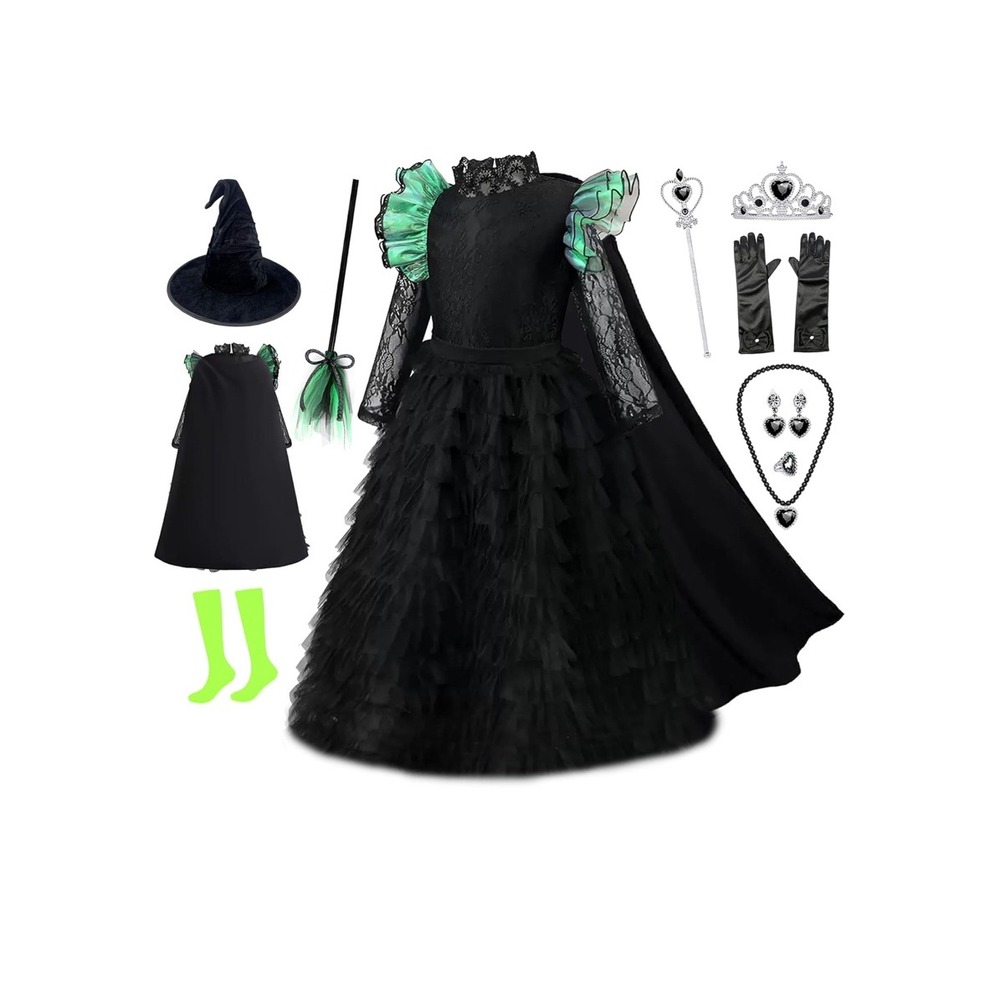 Girls Wednesday‎ Addams Costume Witch Dress with Accessories  Size 5-6 NWT
